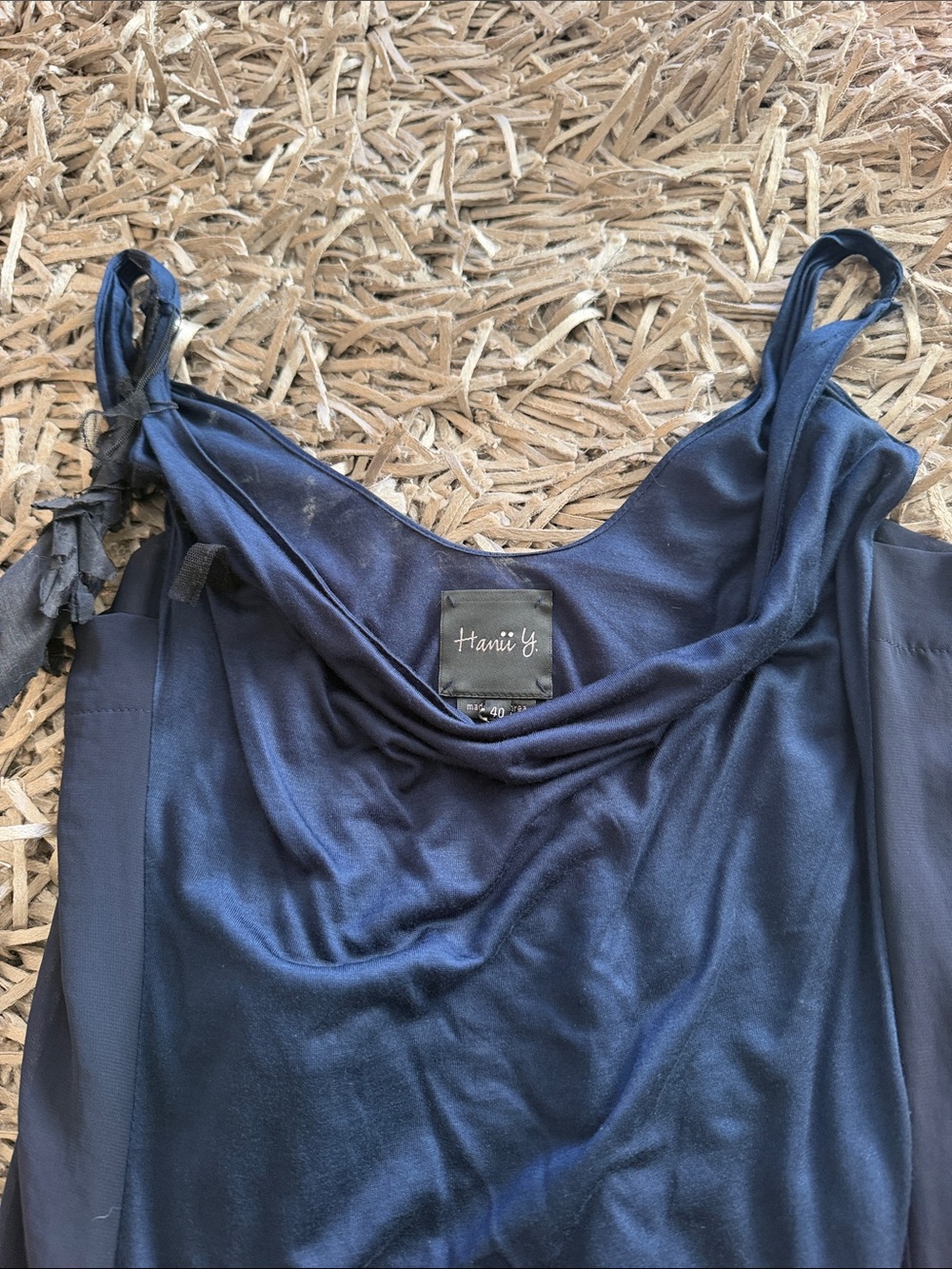 Hanii Y. Navy Satin Cowl-Neck Camisole Top